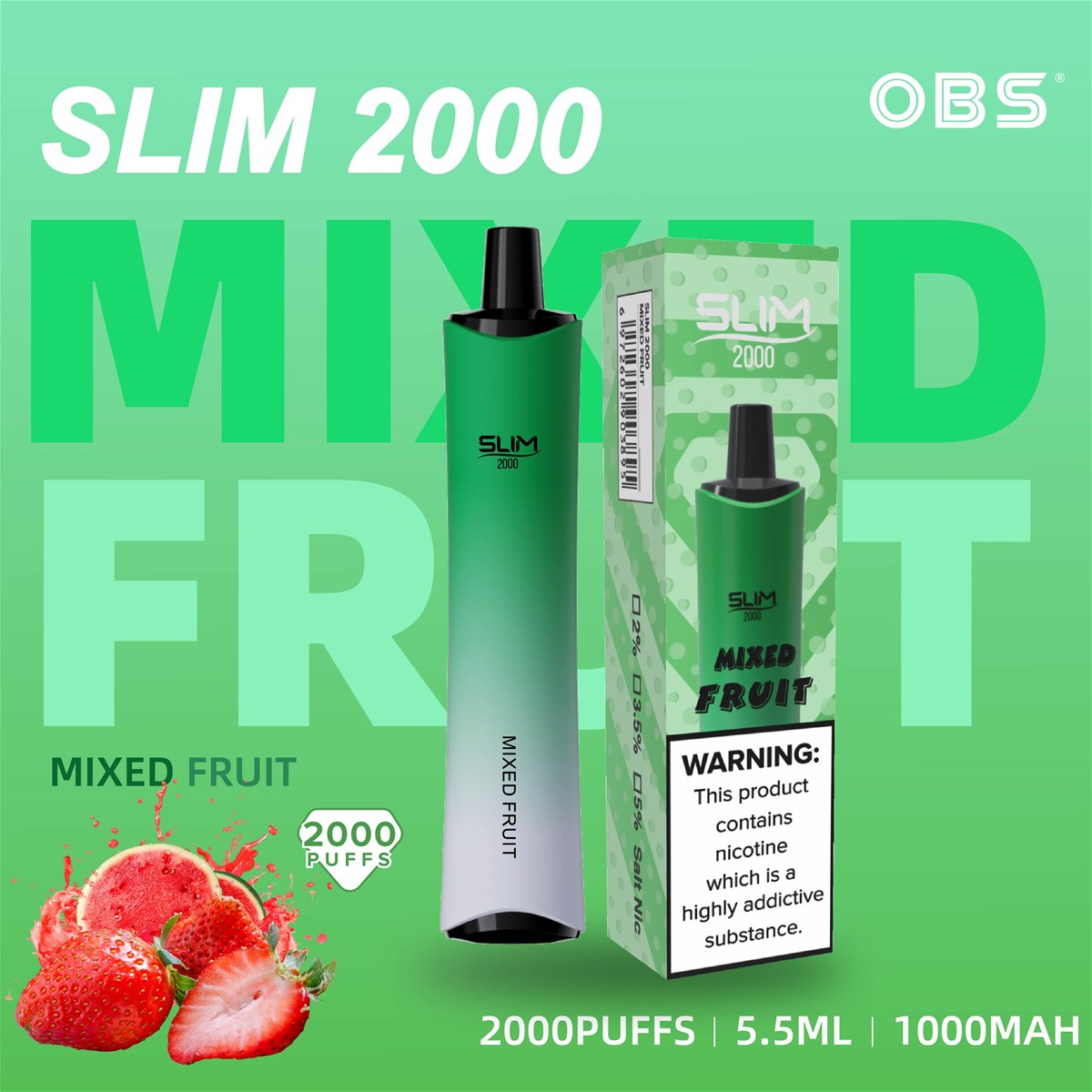 Factory Wholesale High Quality Obs Brand Pod Slim2000puffs VapPen