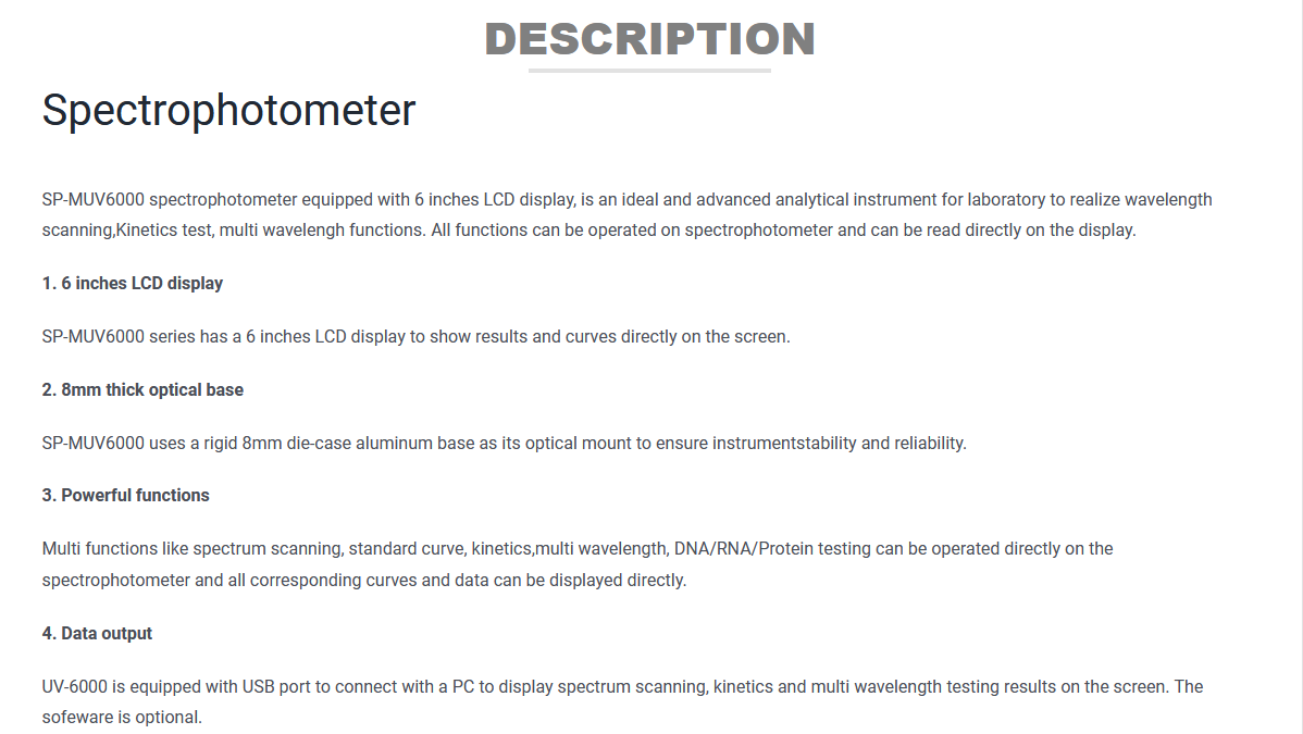 Bioevopeak Analytical Lab Instruments LCD UV VIS Spectrophotometer