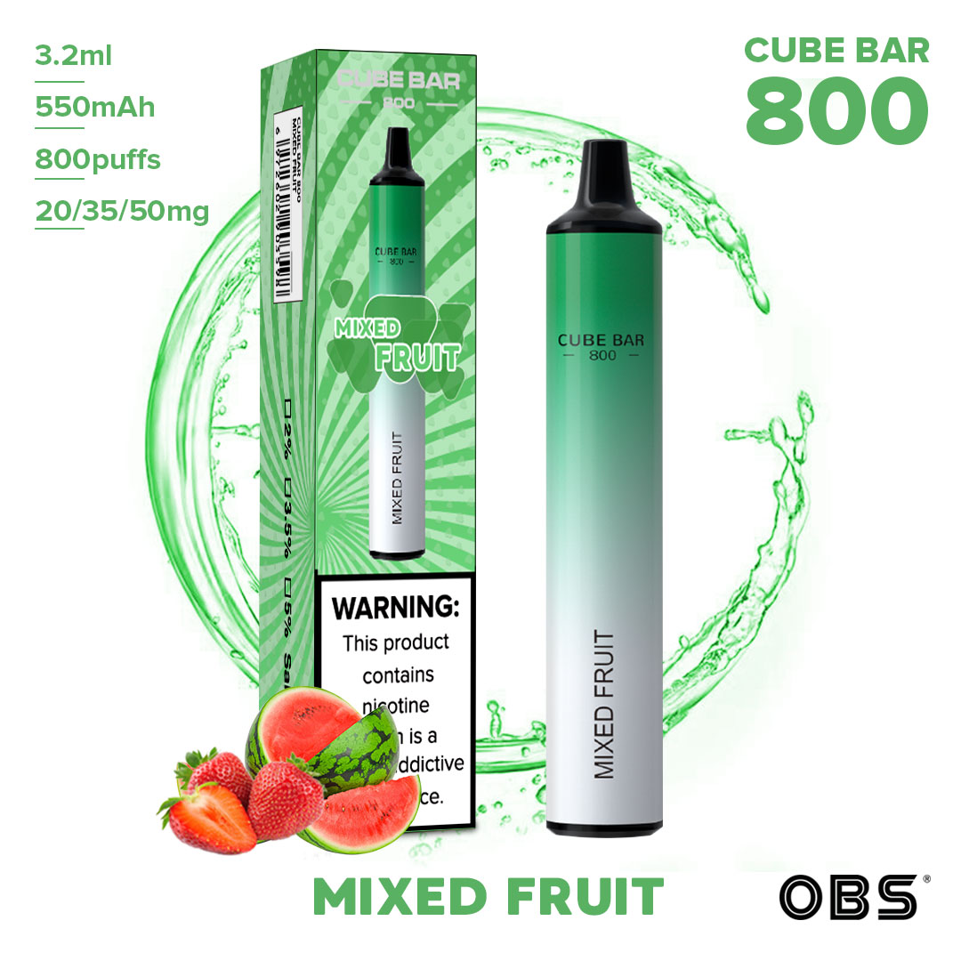 Wholesale E Cigarette 550mAh 800puffs Fruit Flavours Disposable Obs Cube Vape Bar