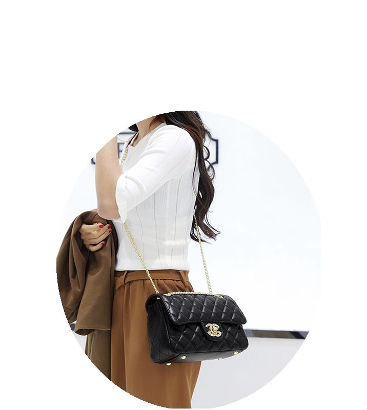 Leather Fashion Womens Bag New Trend Line Diamond Chain Bag Small Fragrance Style Shoulder Messenger Bag