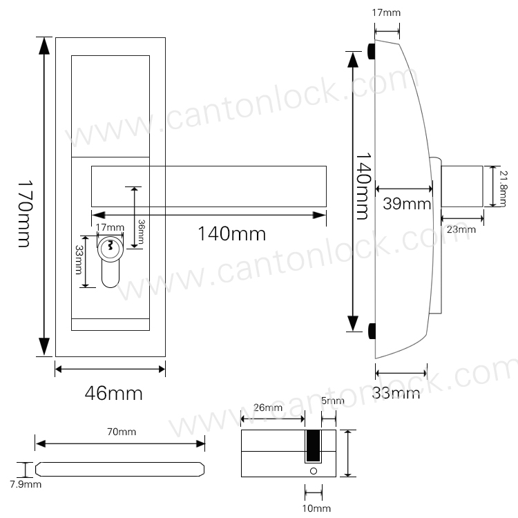 Panic device trim handle with brass cylinder and 2 brass key security and durable handle
