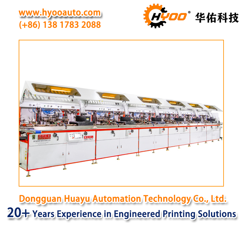 HYOO HY7676 Six Colors Automatic UV Bottle Silk Screen Printing And Hot Stmaping Machine