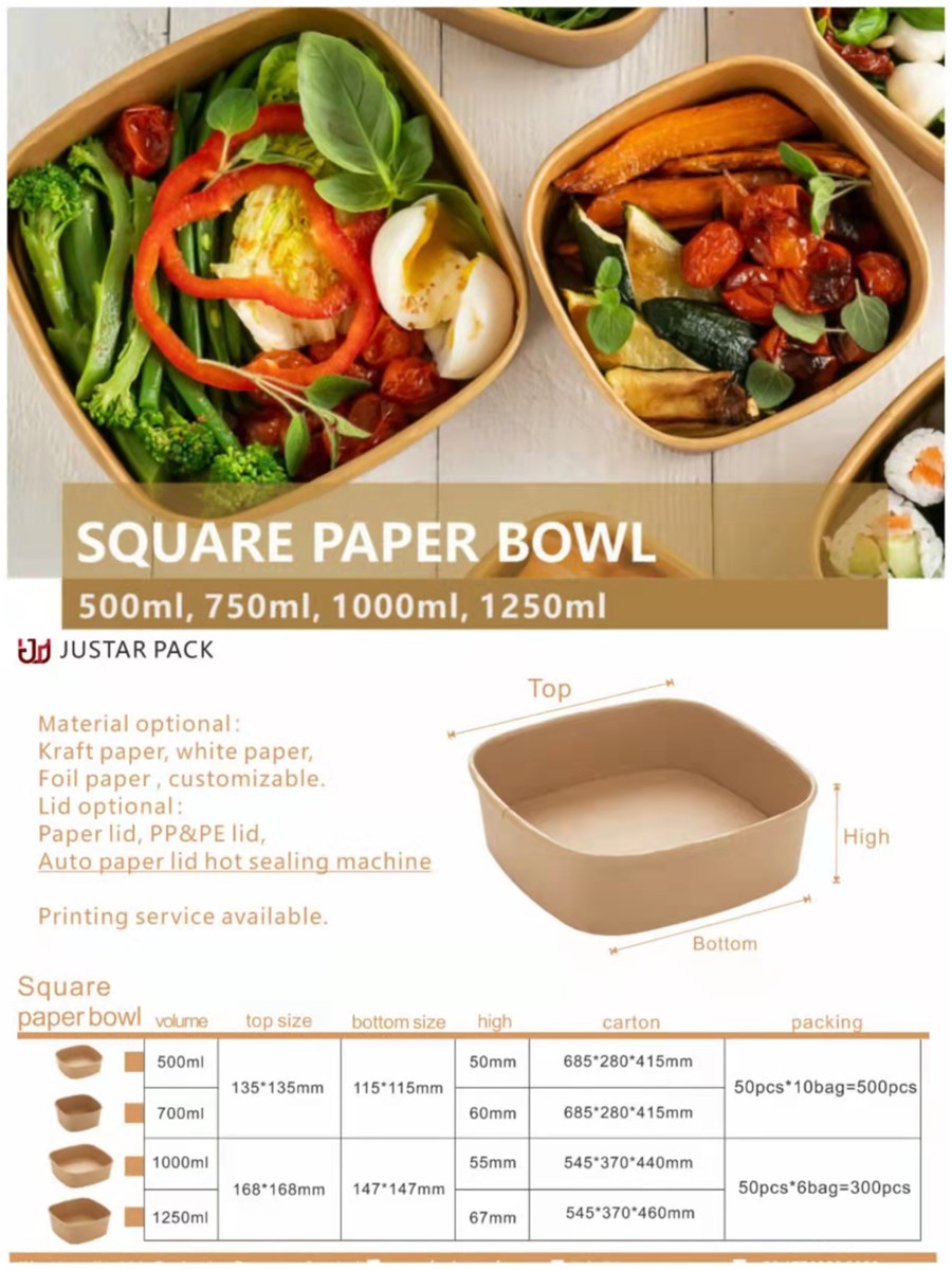 disposable high quality square rectangular paper bowl manufacture wholesale made in China printing customizing