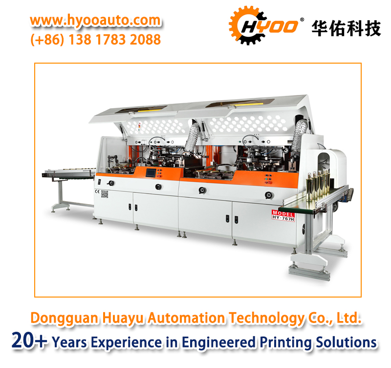 HYOO HY767H HighSpeed Fully Automatic Heightened 2 Colors Screen Printing And Curing Production Line