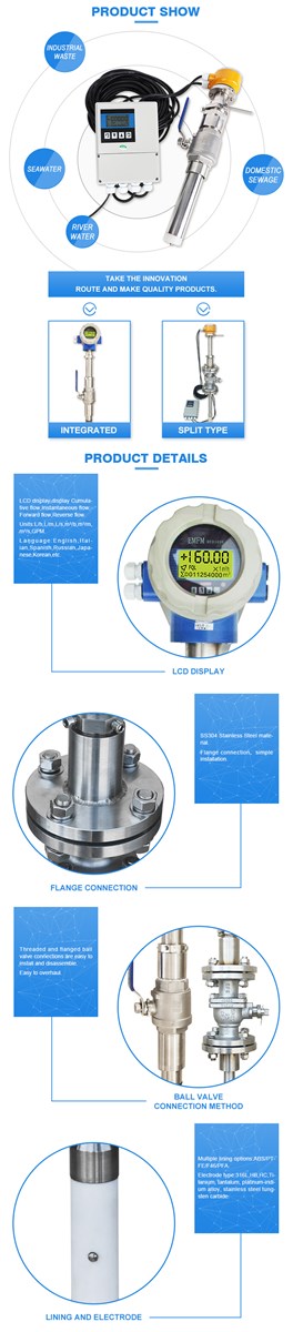 irrigation water insert type industrial insert the stainless steel flow meterflowmeter with digital LCD display