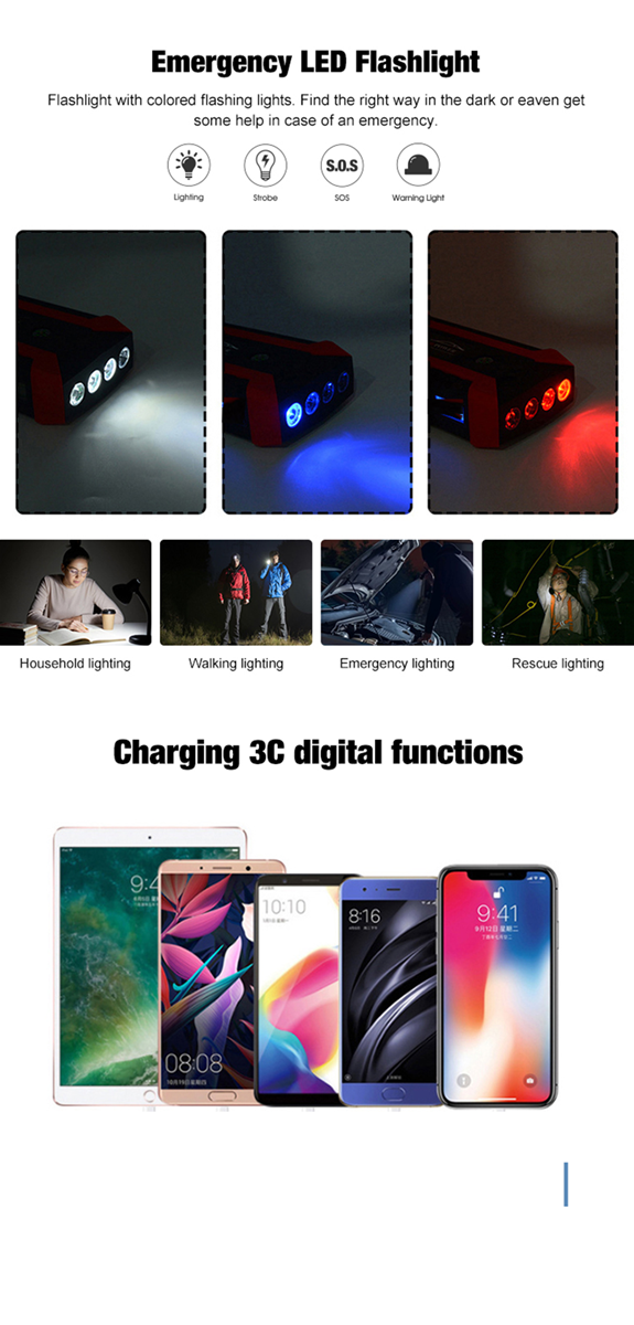 Car battery emergency start power portable jump starter multifunction