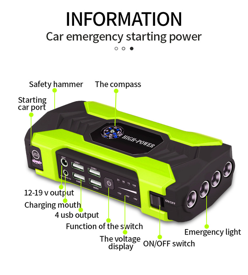 Car battery emergency start power portable jump starter multifunction