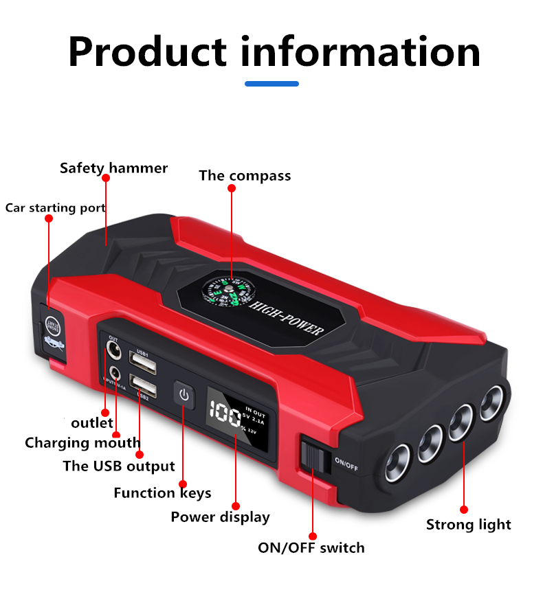 Car battery emergency start power portable jumper starter multifunction