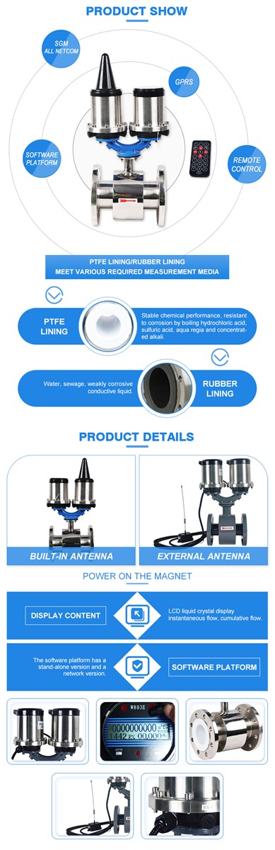 GSM batterypowered flange connection with GPRS electromagnetic flowmeter