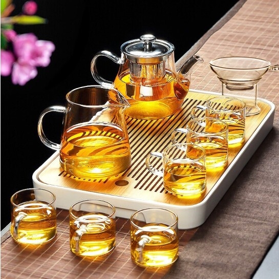 Heatresistant glass tea set home with filter Kung Fu tea set Transparent thickened glass flower teapot fair