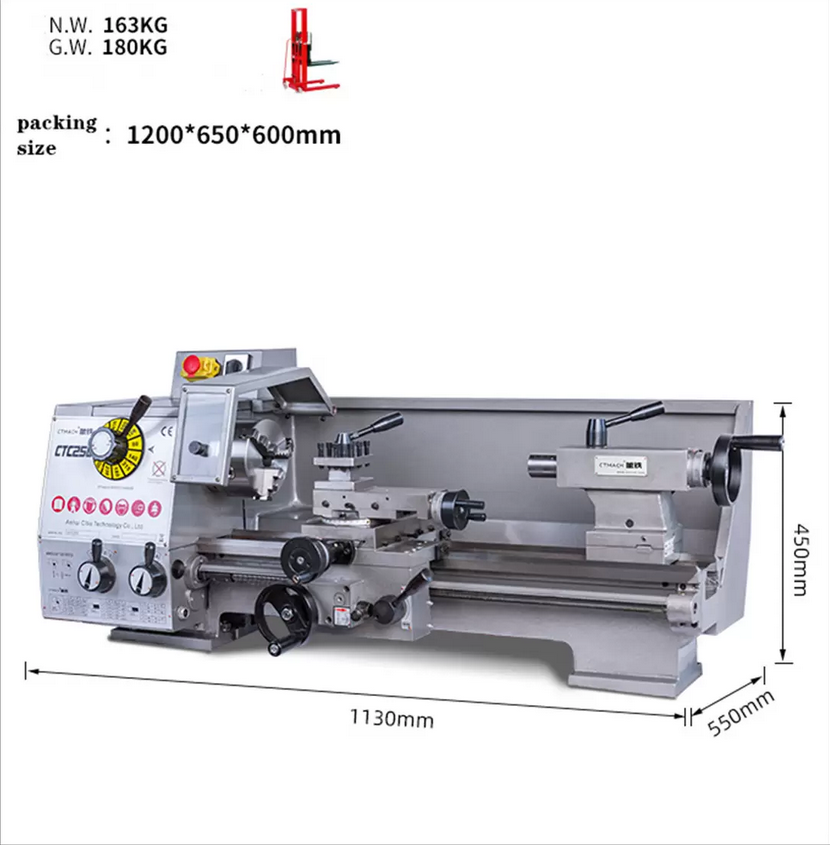 CJM250 750W Motor MT4 Spindle 250500MM Stainless Steel Processing Metal Lathe Machine