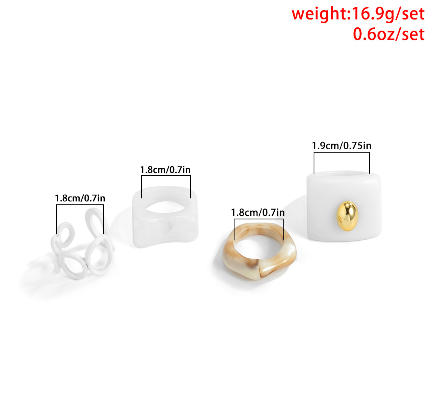 Ingemark Korea Sweet White Milk Resin Rings Set Minimalist Chic Acrylic Geometric Irregular Bague Ring Ceramic