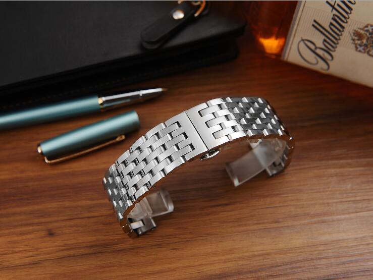 Butterfly Folding Buckle Stainless Steel Band Strap 7 Beads Solid Links Bracelet Watch Band