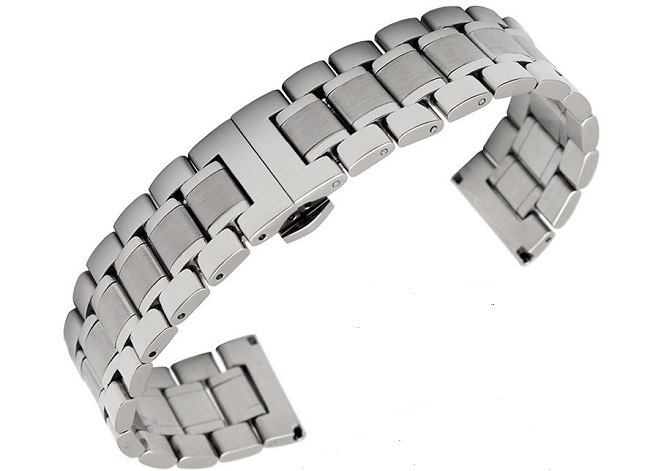 Classic Solid Stainless Steel Watch Band 5 Beads Fold Clasp Watch Strap for Longines Link Bracelet