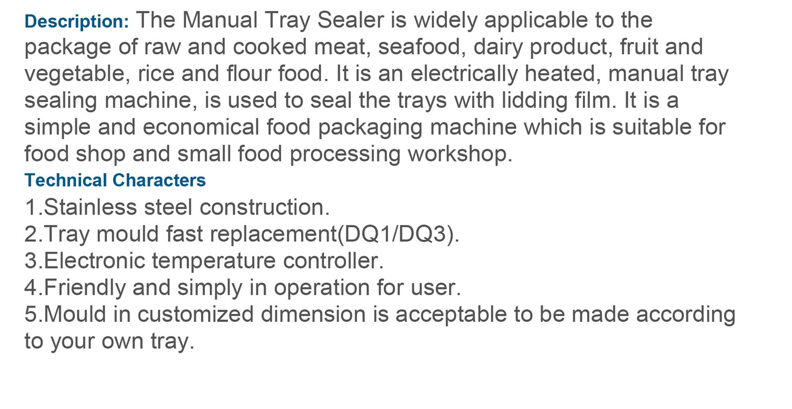 Manual Tray Fast Food Meat Vegetable Box Sealing Machine