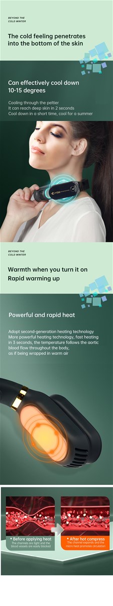 Factory price USB rechargeable portable heater and colder mini neck fan for cooler and warmer neckhanging mutifuntion
