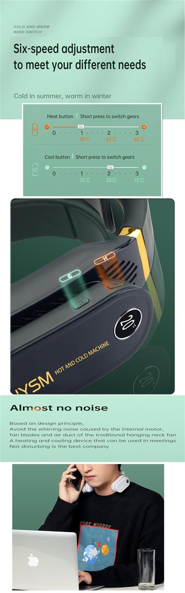 Factory price USB rechargeable portable heater and colder mini neck fan for cooler and warmer neckhanging mutifuntion