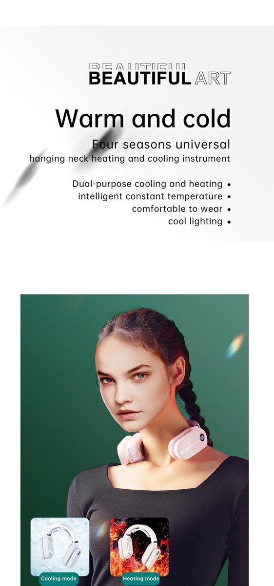 Factory price USB rechargeable portable heater and colder mini neck fan for cooler and warmer neckhanging mutifuntion