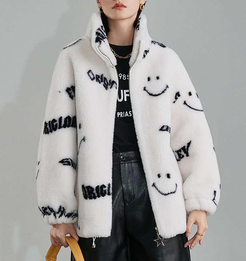 Factory Wholesale 100 Wool Sheep Shearing Casual Printing Apparel Fur Fleece Coat