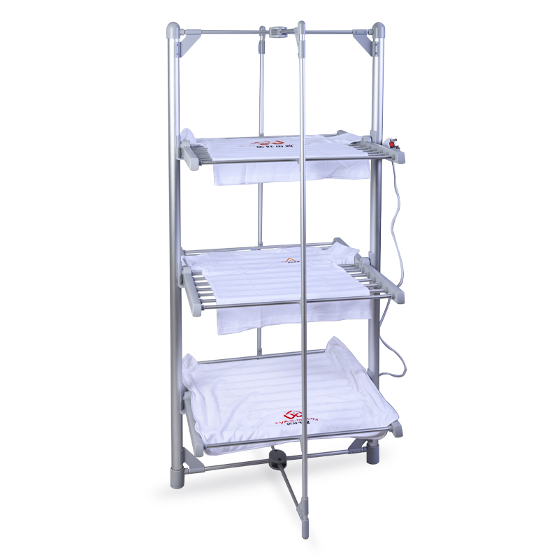 Export to UK 3 Tier Heated Clothes Folding Portable Electric Aluminum Grey Oxidized Clothes Drying Rack Towel Rack