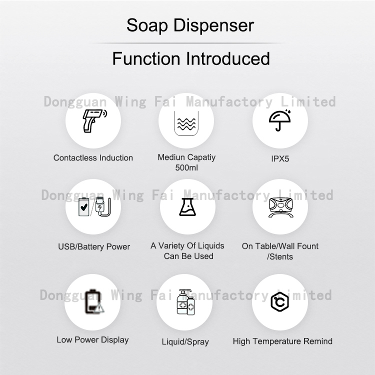 Commercial Refillable 500ml Plastic Automatic Wallmount Sanitizer Liquid Spray Soap Dispenser