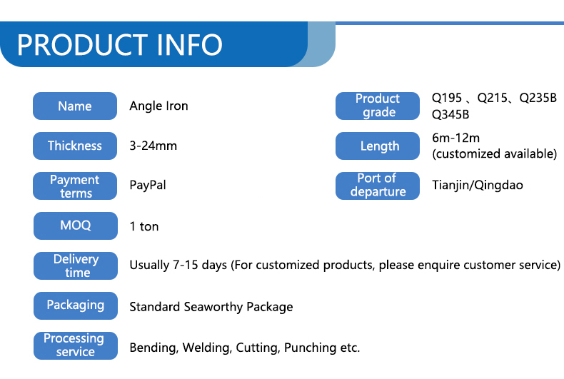 Q195 Q215 Q235B Q345B Hot Rolled Galvanizing Machinable Angle Steel