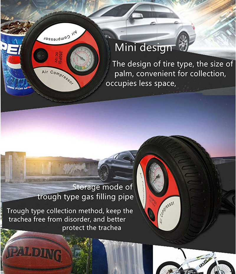 Car Tire Inflator Pump DC 12V 260PSI Mini Air Compressor
