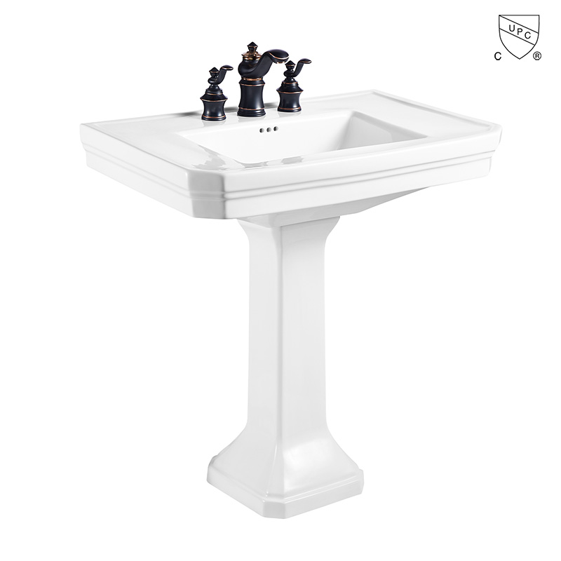 CUPC certified rectangle white ceramic bathroom two piece pedestal sink