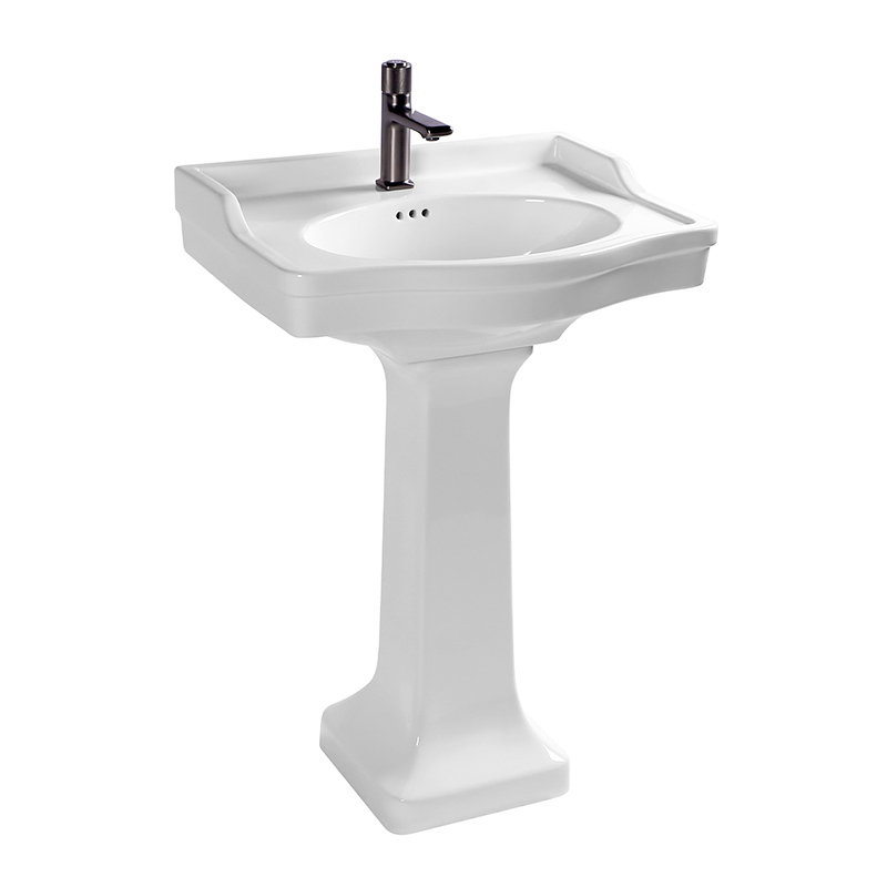 Bathroom white rectangle vitreous china ceramic backsplash guarded pedestal sink