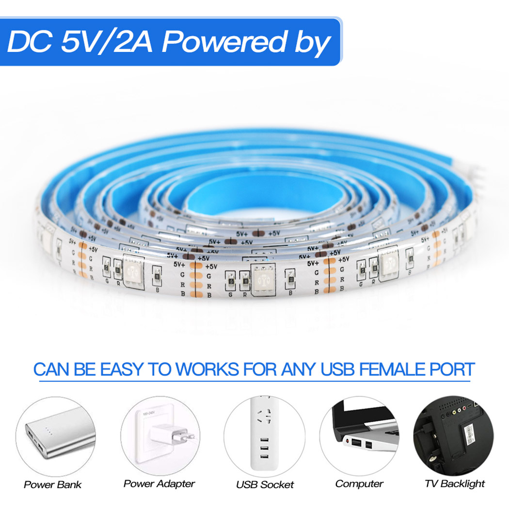 Decoration 2M Flexible Lamp 5v Flex Rgb Led Strip Light Smd5050 IP65 Waterproof Full Kit USB RGB LED Strip Light