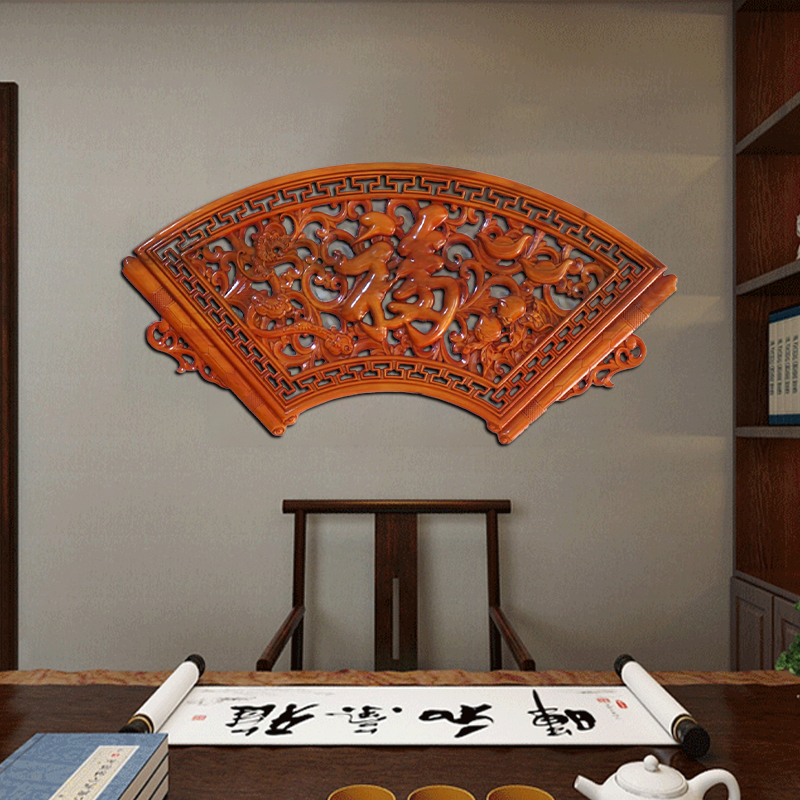 Customizable new Chinese wood carving pendant fanshaped wall decoration wood carving painting camphor wood carving craf