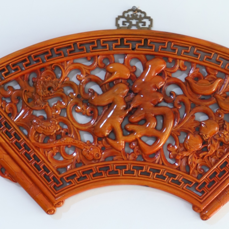 Customizable new Chinese wood carving pendant fanshaped wall decoration wood carving painting camphor wood carving craf