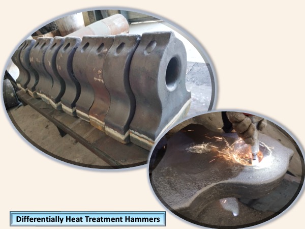 Differentially hardened shredder hammers