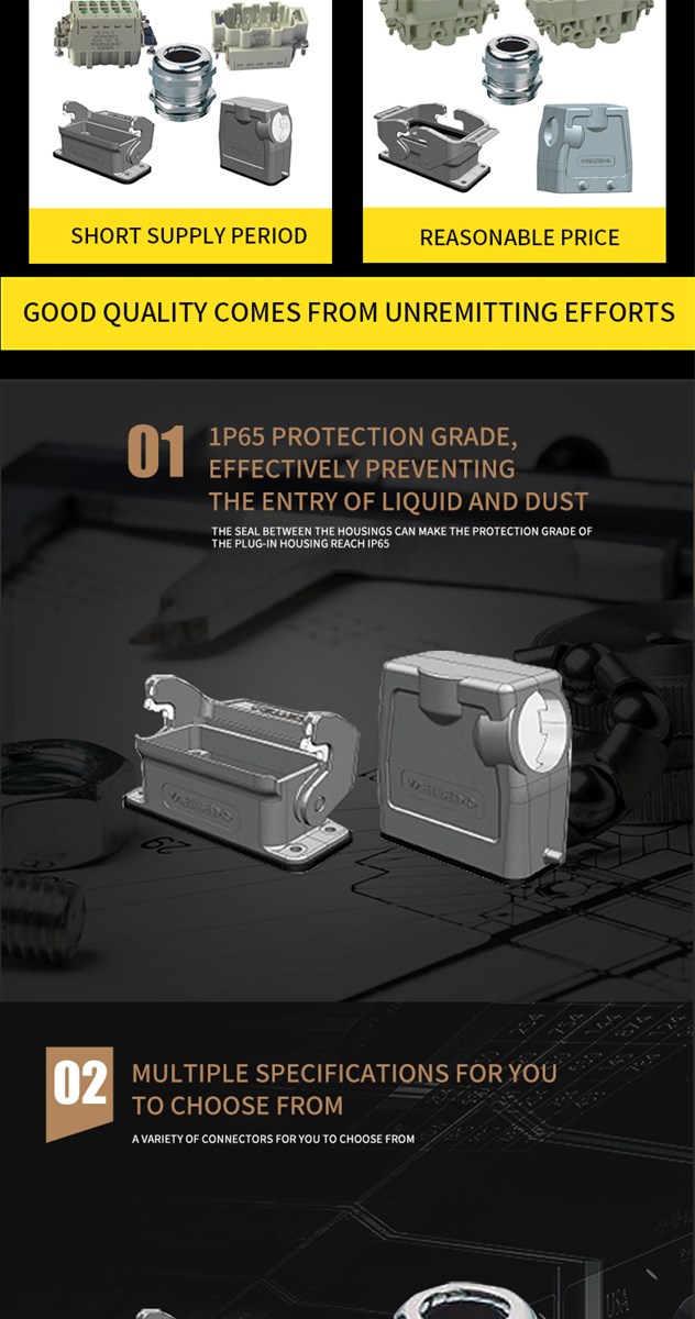 Heavyduty connector conventional kits are used in control cabinets robots nonstandard equipment automation lines