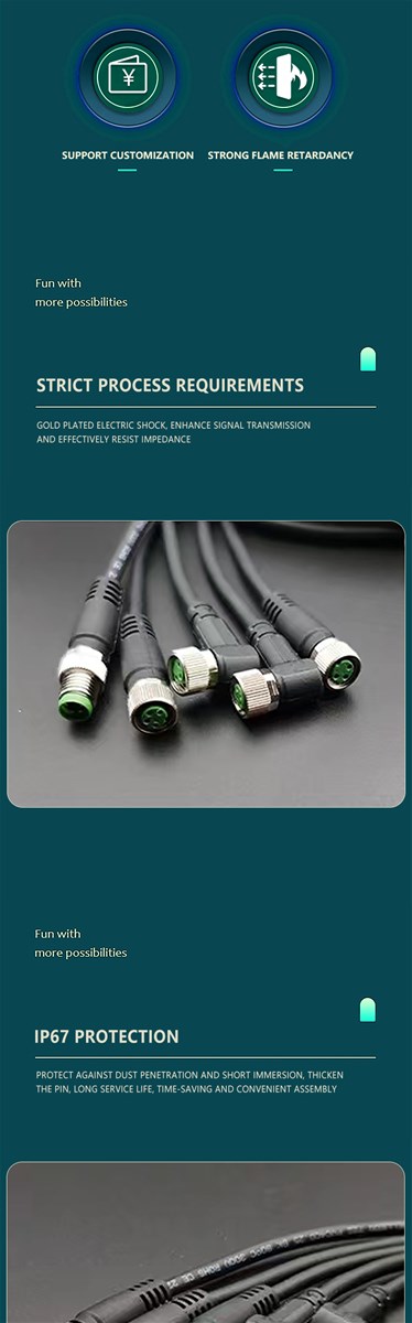 M8 series precast wire harness is used for data transmission and IO signal transmission of tooling site and equipment
