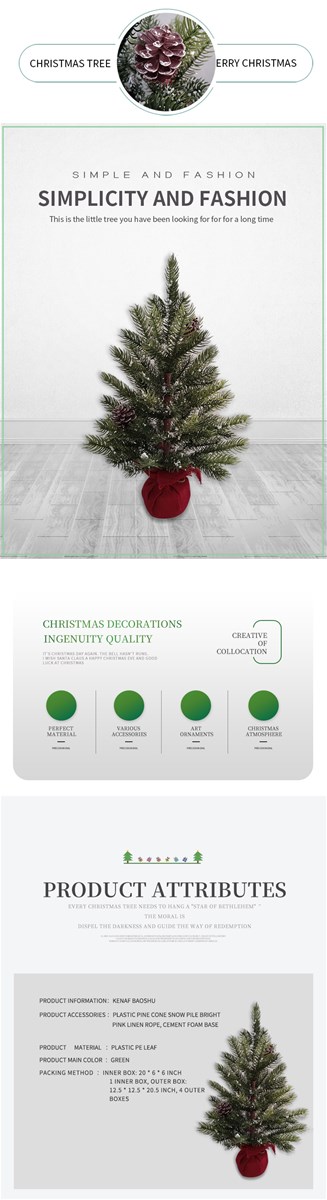 Mini Christmas Tree Plastic Pine Cone Snow Drift Bright Pink Red Linen Hemp Rope Cement Foam Base Encrypted Green Tree O