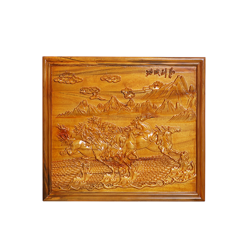 Wood carving hanging plaque Ma Zhicheng camphor wood hanging screen solid wood wall hanging rectangular plaque home wall