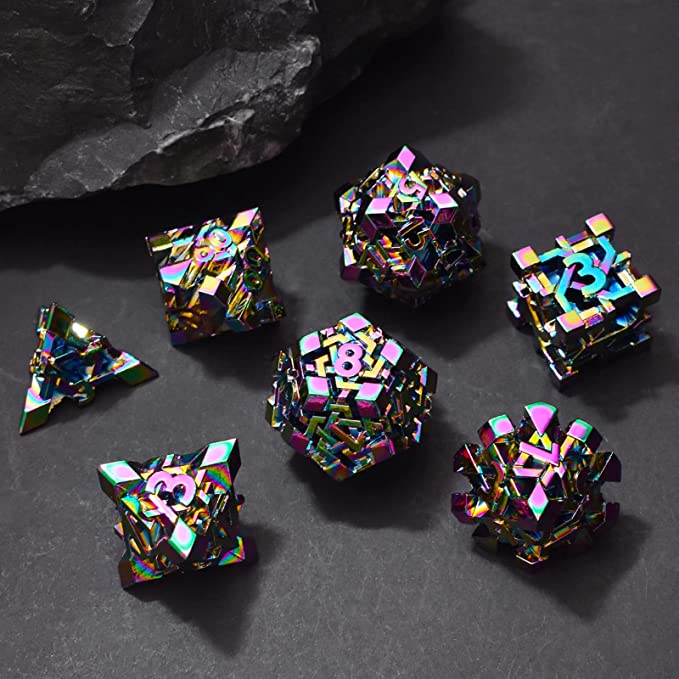 Black Edge with Teal Scale Edge 7 PCS Dragon Scale Metallic DND Die for Dungeons Dragon DD Game Metal dice