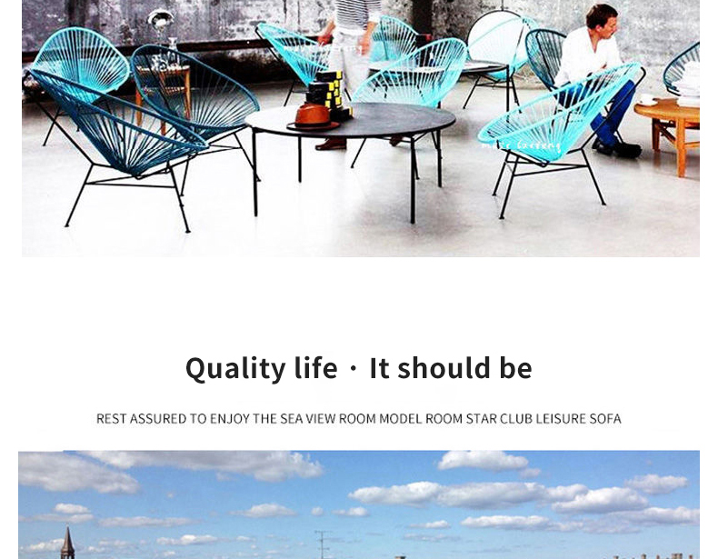 Outdoor single rattan chair outdoor balcony homestay simple wrought iron chair ins creative coffee table remark color