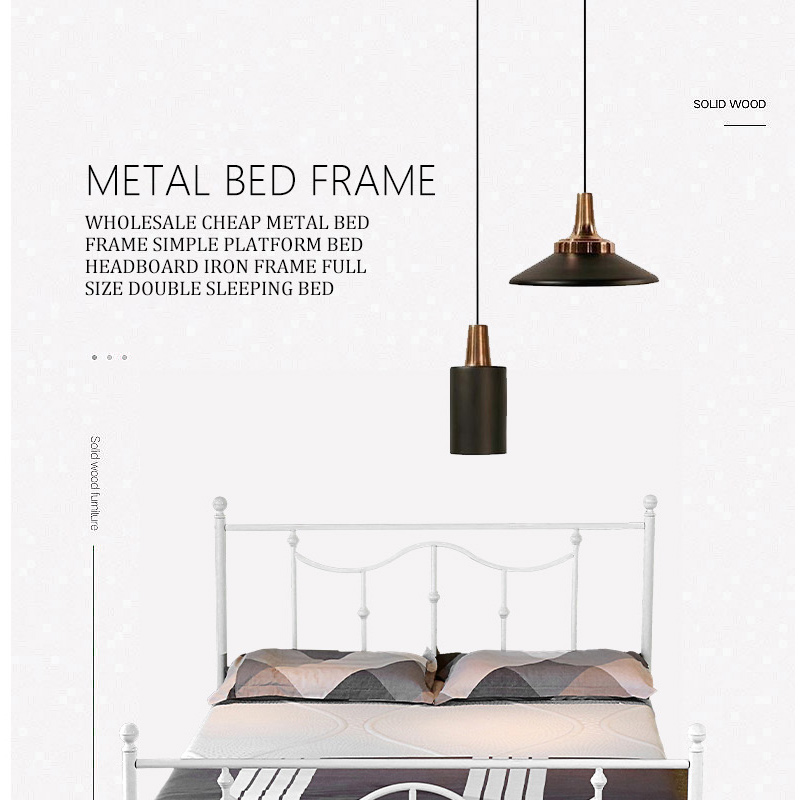 Wholesale Cheap Metal Bed Frame Simple Platform Bed Headboard Iron Frame FULL Size Double Sleeping Bed