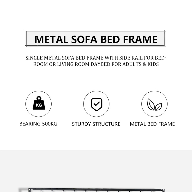 Single Metal Sofa Bed Frame with Side Rail for Bedroom Or Living Room Daybed for Adults Kids