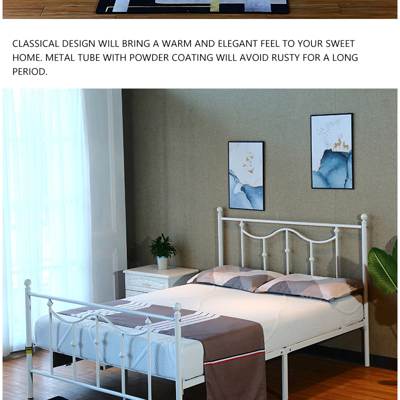 Wholesale Cheap Metal Bed Frame Simple Platform Bed Headboard Iron Frame FULL Size Double Sleeping Bed