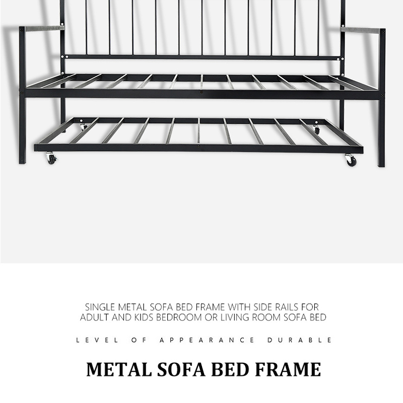 Single Metal Sofa Bed Frame with Side Rail for Bedroom Or Living Room Daybed for Adults Kids