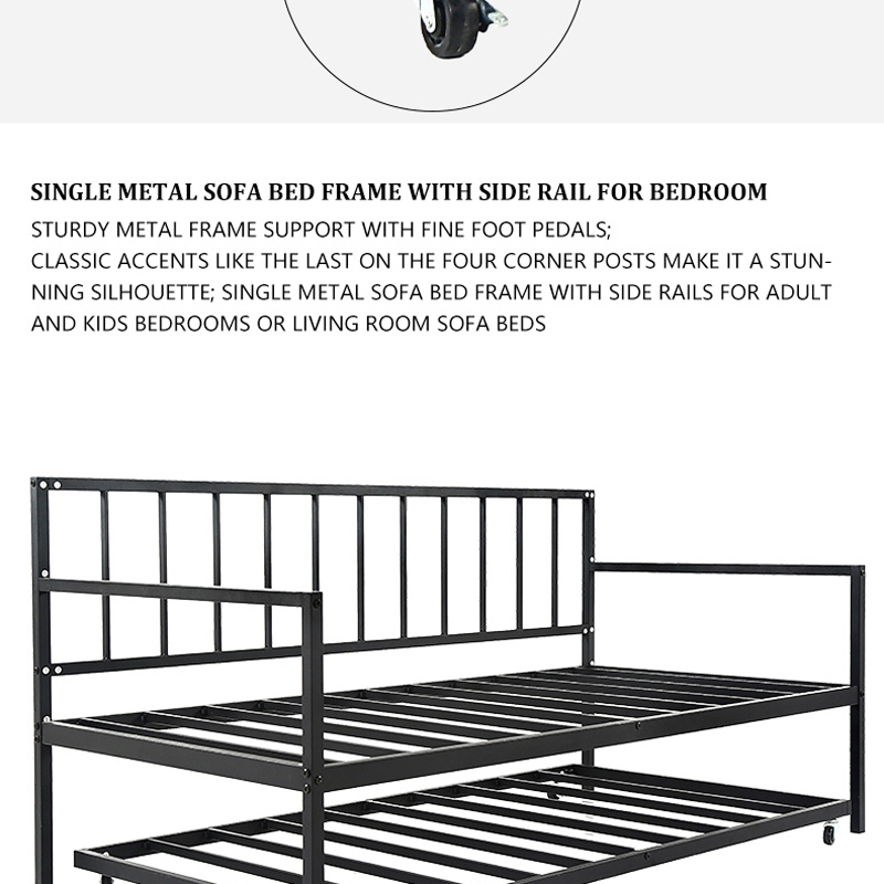 Single Metal Sofa Bed Frame with Side Rail for Bedroom Or Living Room Daybed for Adults Kids