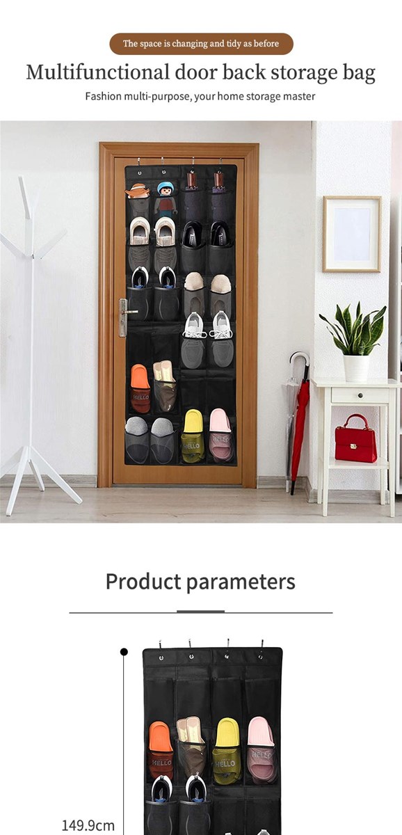 Hanging Shoe Rack with 24 mesh pockets for men women and children 4 hooks for mailbox contact