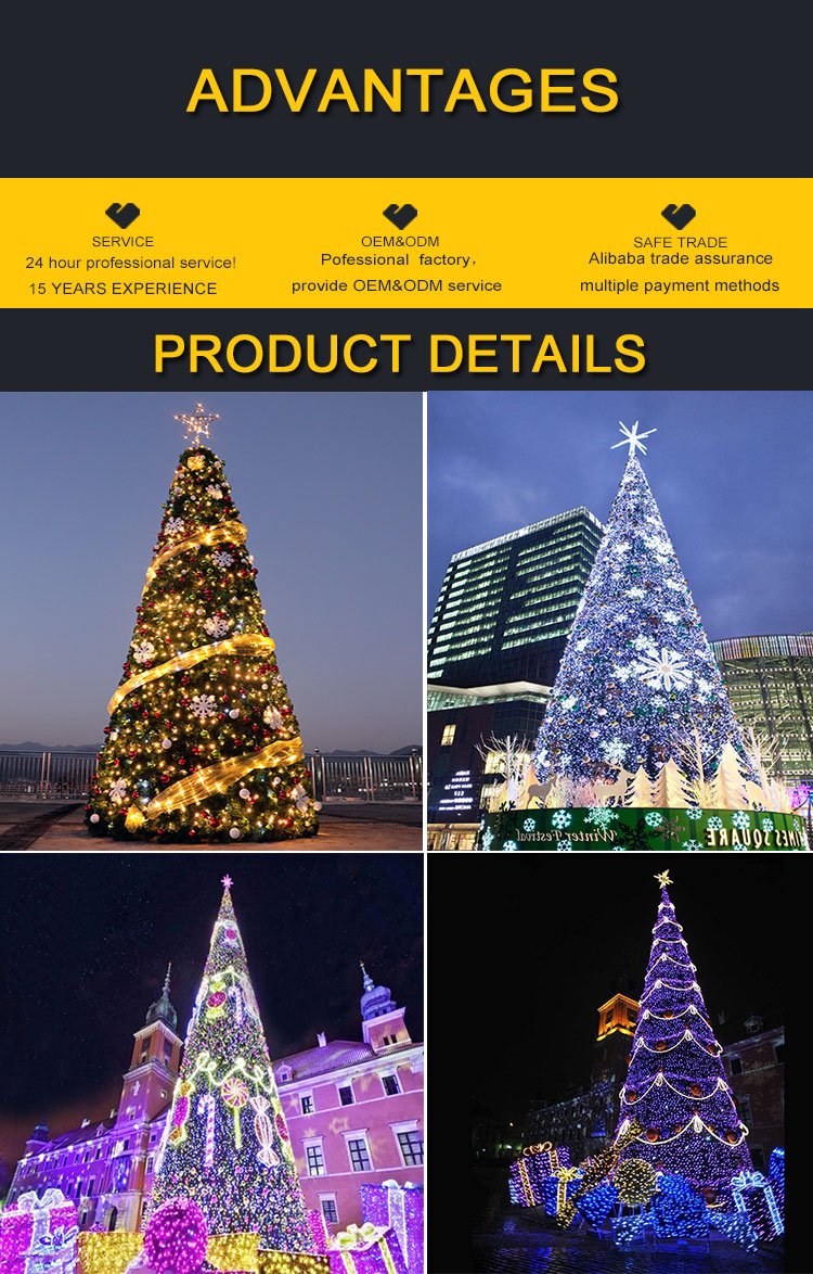 Huayicai brand new giant waterproof outdoor holiday lighting LED Christmas tree with decorations