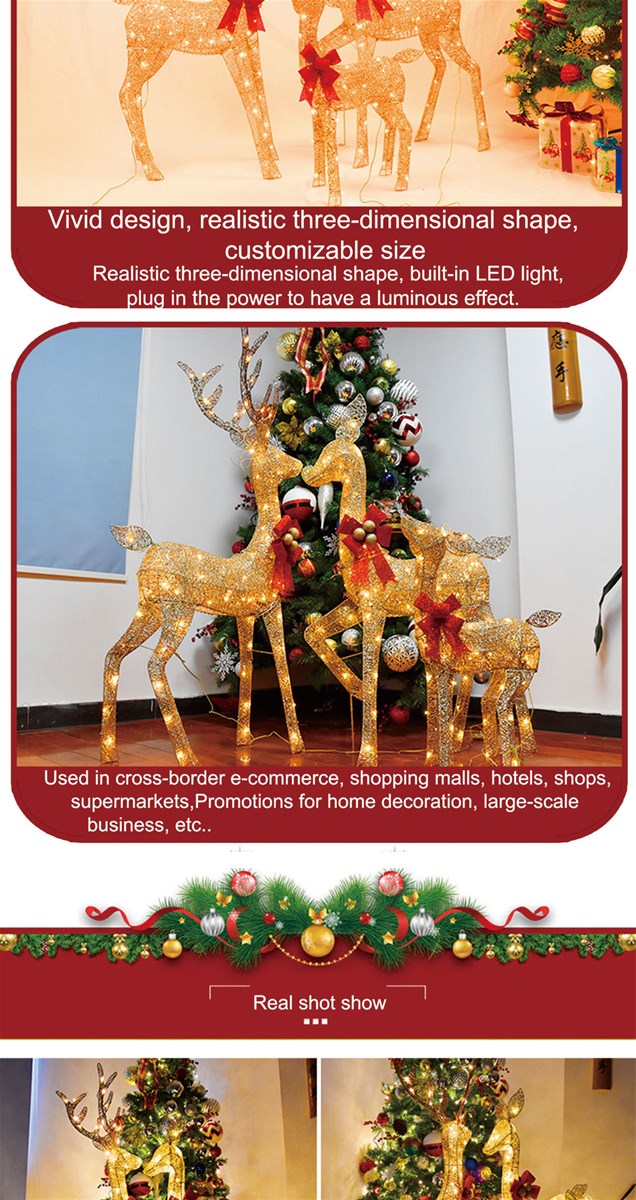 New Design Christmas Decoration Prelit LED Indoor Waterproof Customized Reindeer Family Motif Light