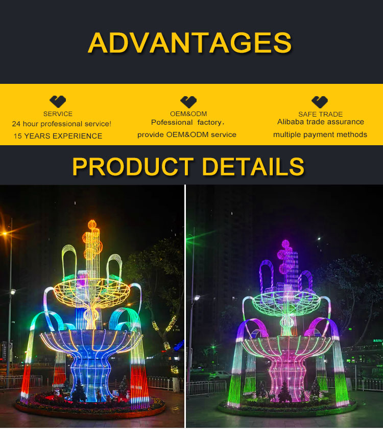 Huayicai Outdoor Lighting IP65 Waterproof Giant Customized Brand New LED Fountain Motif Light