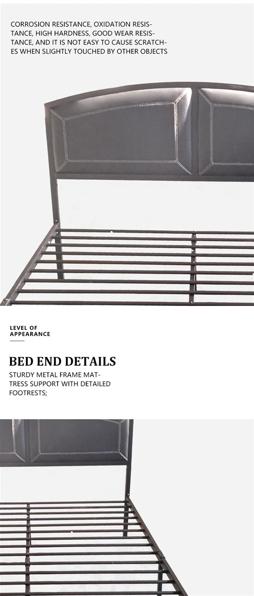 Metal Bed Frame Faux Leather Headboard and Footboard Platform Steel Slat Support No Box Spring NeededBlack