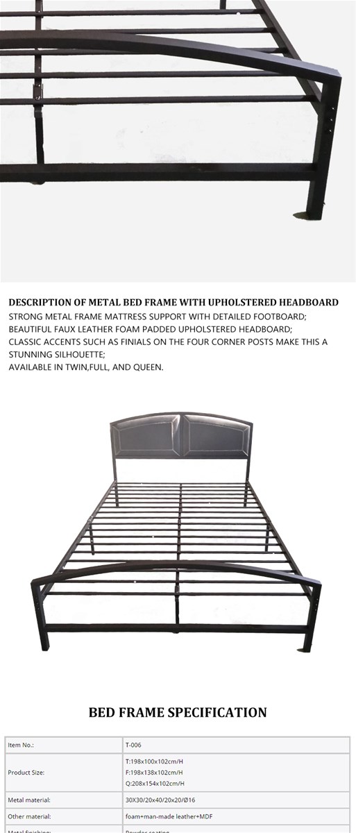 Metal Bed Frame Faux Leather Headboard and Footboard Platform Steel Slat Support No Box Spring NeededBlack